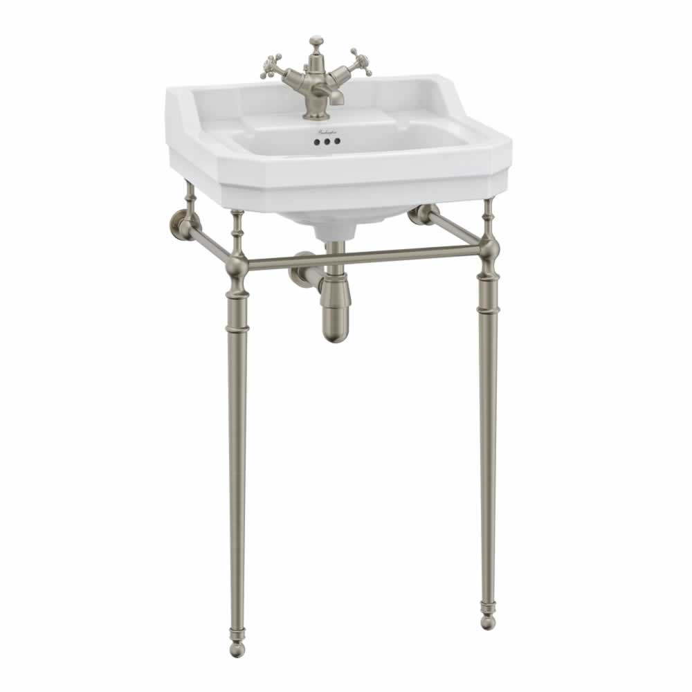 Edwardian 56cm basin with brushed nickel extended wash stand